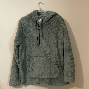 Victoria's Secret PINK Sherpa 1/4 Zip Pullover Hoodie Jacket Green M Oversized